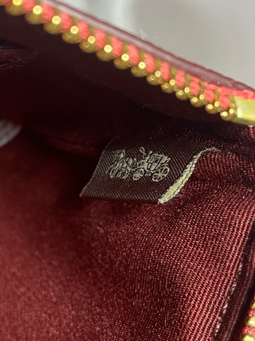 Coach Coral/Pink Pebbled Leather Wristlet with Gold Logo - Picture 4 of 8